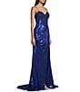 Jovani Metallic Sweetheart Neck Fitted Corset Beaded Bodice Side Slit Dress, Color:Royal - Image 3