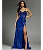 Jovani Metallic Sweetheart Neck Fitted Corset Beaded Bodice Side Slit Dress, Color:Royal - Image 6