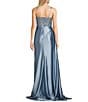 Jovani Sweetheart Neck Spaghetti Strap Corset Glitter Mesh Bodice Side Slit Gown, Color:Slate Blue - Image 2