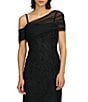 JS Collections Addilyn Asymmetrical One Shoulder Soutache Mesh Sheath Midi Dress, Color:Black - Image 4