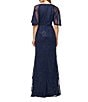 JS Collections Alex Cape Sleeve V-Neck Beaded Pearl Soutache Mesh Sheath Gown, Color:Navy - Image 2