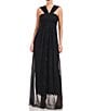Color:Black - Image 1 - Beaded Embroidery V-Neck Sleeveless Mesh Drape Overlay A-Line Gown