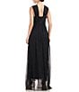 Color:Black - Image 2 - Beaded Embroidery V-Neck Sleeveless Mesh Drape Overlay A-Line Gown