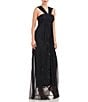 Color:Black - Image 3 - Beaded Embroidery V-Neck Sleeveless Mesh Drape Overlay A-Line Gown