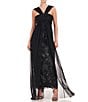 Color:Black - Image 4 - Beaded Embroidery V-Neck Sleeveless Mesh Drape Overlay A-Line Gown