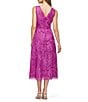 JS Collections Capri V-Back Sleeve Sequin Embroidered Soutache Fit & Flare Midi Dress, Color:Deep Orchid - Image 2