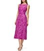JS Collections Capri V-Back Sleeve Sequin Embroidered Soutache Fit & Flare Midi Dress, Color:Deep Orchid - Image 3