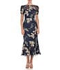 Color:Navy Jade - Image 1 - Embroidered Illusion Boat Neck Flounce Skirt Midi Dress