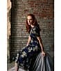 Color:Navy Jade - Image 5 - Embroidered Illusion Boat Neck Flounce Skirt Midi Dress