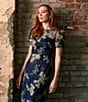 Color:Navy Jade - Image 6 - Embroidered Illusion Boat Neck Flounce Skirt Midi Dress