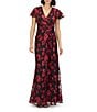 JS Collections Fauna Floral Motif Gown, Color:Red/Black - Image 1