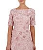 Color:Lilac - Image 5 - Floral Chiffon Soutache Lace Boat Neck Short Sleeve Fit and Flare Dress