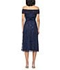 JS Collections Gemma Off-The-Shoulder Beaded Pearl Soutache Mesh A-Line Midi Dress, Color:Navy - Image 2