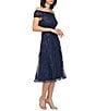 JS Collections Gemma Off-The-Shoulder Beaded Pearl Soutache Mesh A-Line Midi Dress, Color:Navy - Image 3