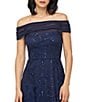 JS Collections Gemma Off-The-Shoulder Beaded Pearl Soutache Mesh A-Line Midi Dress, Color:Navy - Image 4