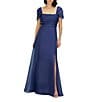 JS Collections Jane A-Line Square Neck Short Sleeve Textured Organza Gown, Color:Twilight - Image 1