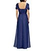 JS Collections Jane A-Line Square Neck Short Sleeve Textured Organza Gown, Color:Twilight - Image 2
