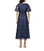 JS Collections Jess V-Neck Illusion Flutter Sleeve Embroidered Mesh A-Line Midi Dress, Color:Navy - Image 2