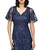 JS Collections Jess V-Neck Illusion Flutter Sleeve Embroidered Mesh A-Line Midi Dress, Color:Navy - Image 4