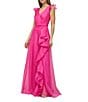 JS Collections Julie Double V-Neck Ruffle Front Organza A-Line Gown, Color:Berry - Image 3