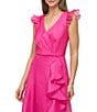 JS Collections Julie Double V-Neck Ruffle Front Organza A-Line Gown, Color:Berry - Image 4