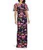 JS Collections Kristine Embroidered Mesh Floral Boat Neck Column Gown, Color:Navy Multi - Image 1