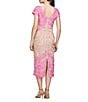 Color:Hot Pink Multi - Image 2 - Lace Boat Neck Short Sleeve Sheath Dress