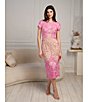 Color:Hot Pink Multi - Image 6 - Lace Boat Neck Short Sleeve Sheath Dress