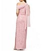 JS Collections Lace Floral Soutache Asymmetrical Neck with Chiffon Drape Back Gown, Color:Lilac - Image 2