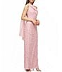 JS Collections Lace Floral Soutache Asymmetrical Neck with Chiffon Drape Back Gown, Color:Lilac - Image 3
