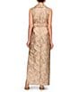 JS Collections Myrtle Metallic Jacquard Print Point Flat Collar Sleeveless Column Gown - Image 2