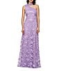 JS Collections Nola Asymmetrical Scarf One Shoulder Embroidered Mesh A-Line Gown, Color:Lilac - Image 1