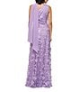 JS Collections Nola Asymmetrical Scarf One Shoulder Embroidered Mesh A-Line Gown, Color:Lilac - Image 2