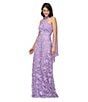 JS Collections Nola Asymmetrical Scarf One Shoulder Embroidered Mesh A-Line Gown, Color:Lilac - Image 3