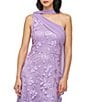 JS Collections Nola Asymmetrical Scarf One Shoulder Embroidered Mesh A-Line Gown, Color:Lilac - Image 4