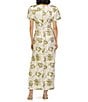 JS Collections Penny Round Neck Puff Sleeve Abstract Floral Stretch Jacquard Column Gown, Color:Green Egret - Image 2
