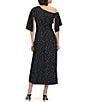 JS Collections Primrose Floral Stretch Jacquard Asymmetrical Sheath Midi Dress, Color:Black - Image 2