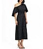 JS Collections Primrose Floral Stretch Jacquard Asymmetrical Sheath Midi Dress, Color:Black - Image 3
