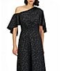 JS Collections Primrose Floral Stretch Jacquard Asymmetrical Sheath Midi Dress, Color:Black - Image 4