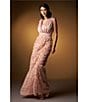 JS Collections Satin Ruffle Mesh V Neck Sleeveless Gown, Color:Blush - Image 6