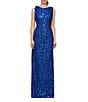 Color:Blueberry - Image 1 - Sequin Embroidered Mesh Round Neckline Sleeveless Bow Shoulder Gown