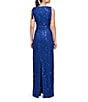 Color:Blueberry - Image 2 - Sequin Embroidered Mesh Round Neckline Sleeveless Bow Shoulder Gown