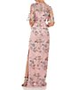 Color:Blush Multi - Image 2 - Sequin Embroidered Mesh Short Flutter Sleeve Illusion Boat Neck Gown