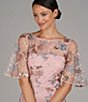 Color:Blush Multi - Image 5 - Sequin Embroidered Mesh Short Flutter Sleeve Illusion Boat Neck Gown