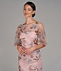 Color:Blush Multi - Image 6 - Sequin Embroidered Mesh Short Flutter Sleeve Illusion Boat Neck Gown