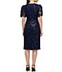 Color:Navy - Image 2 - Sequin Lace Round Neckline Short Puff Sleeve Sheath Dress