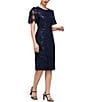 Color:Navy - Image 4 - Sequin Lace Round Neckline Short Puff Sleeve Sheath Dress