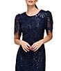 Color:Navy - Image 5 - Sequin Lace Round Neckline Short Puff Sleeve Sheath Dress