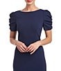 JS Collections Stretch Crepe Boat Neckline Short Puff Sleeve Mermaid Dress, Color:Deep Navy - Image 3