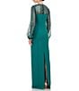 Color:Teal - Image 2 - Stretch Crepe Sweetheart Neck Sequin Beaded Long Sleeve Gown